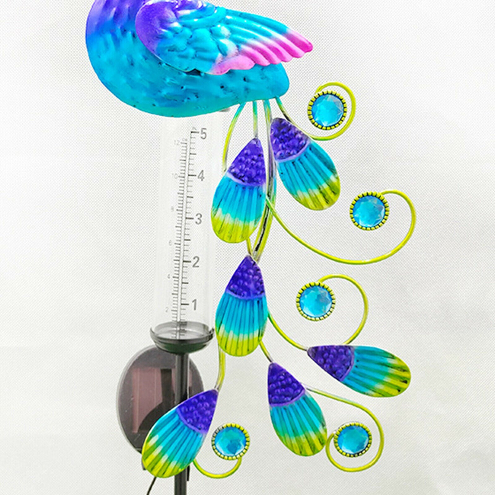 Beautiful Peacock Rain Gauge Solar LED Light Decorative Yard Garden Decor