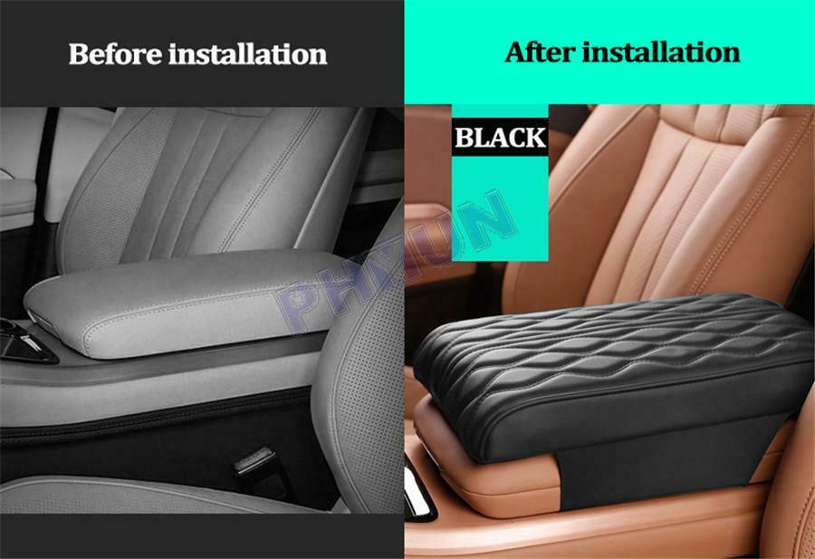 Universal Car Armrests Box Pad Cover Wave Style Cushion Premium Black PU leather