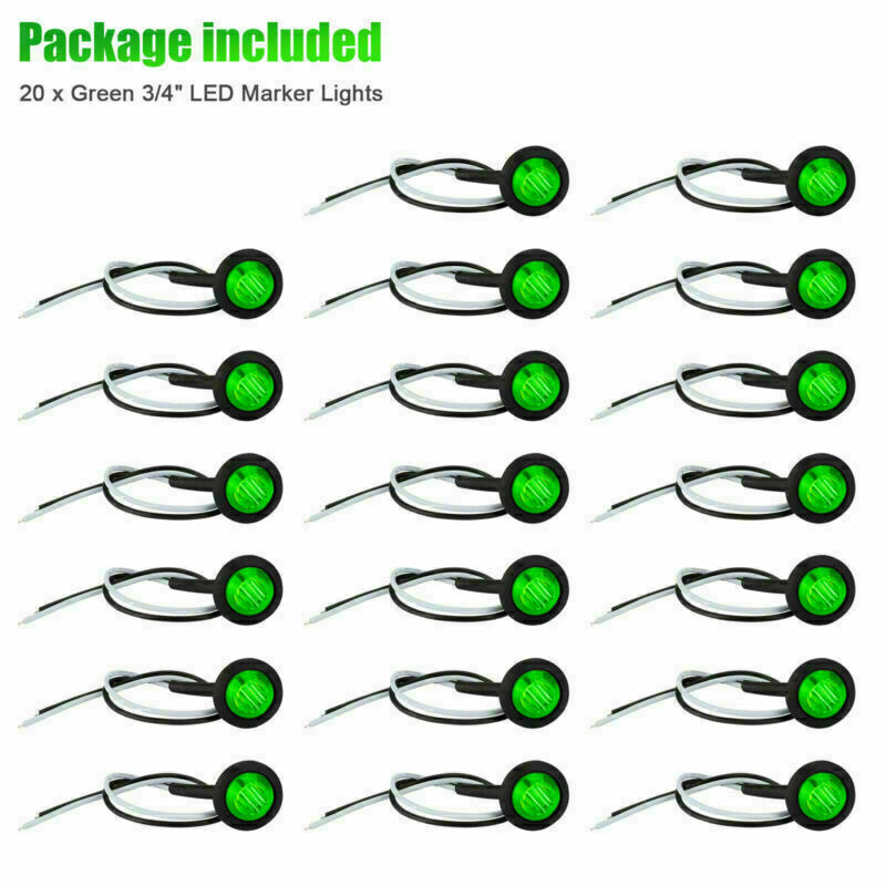 20x 3/4" Green Round LED Side Marker Clearance Bullet Light for Truck Trailer RV