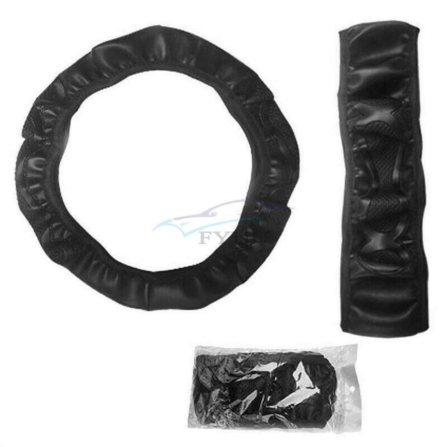 1PCS Black Leather Car Steering Wheel Cover Non-slip For 37-38CM Steering Wheel