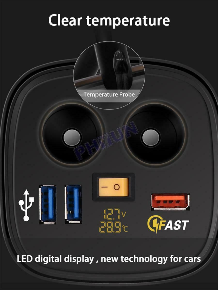 12V Car QC3.0 USB Socket Fast Charger Voltmeter Cigarette Lighter Thermometer