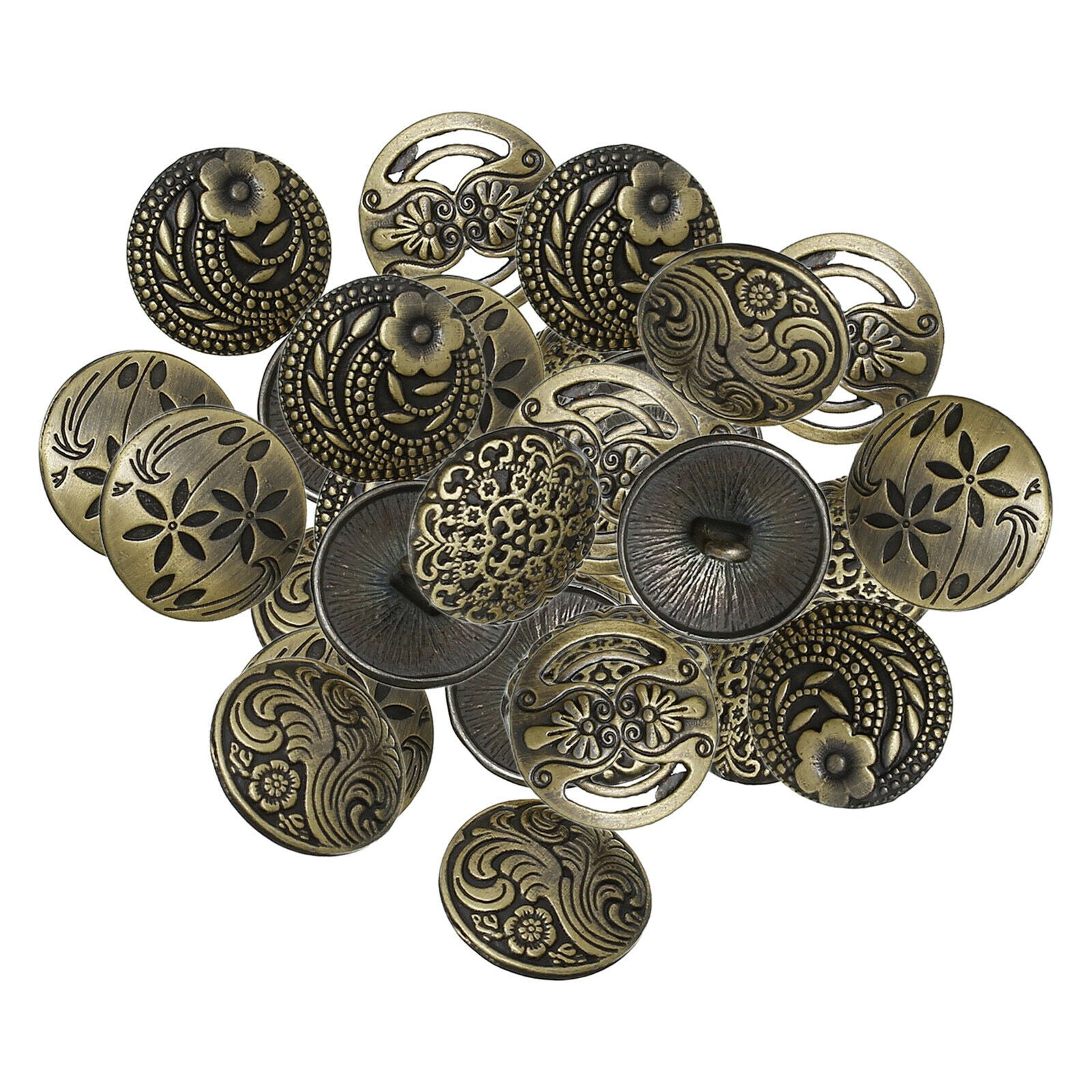 QTY:30 Zinc Alloy Mixed Round Metal Shank Buttons for DIY Crafts Sewing 17mm