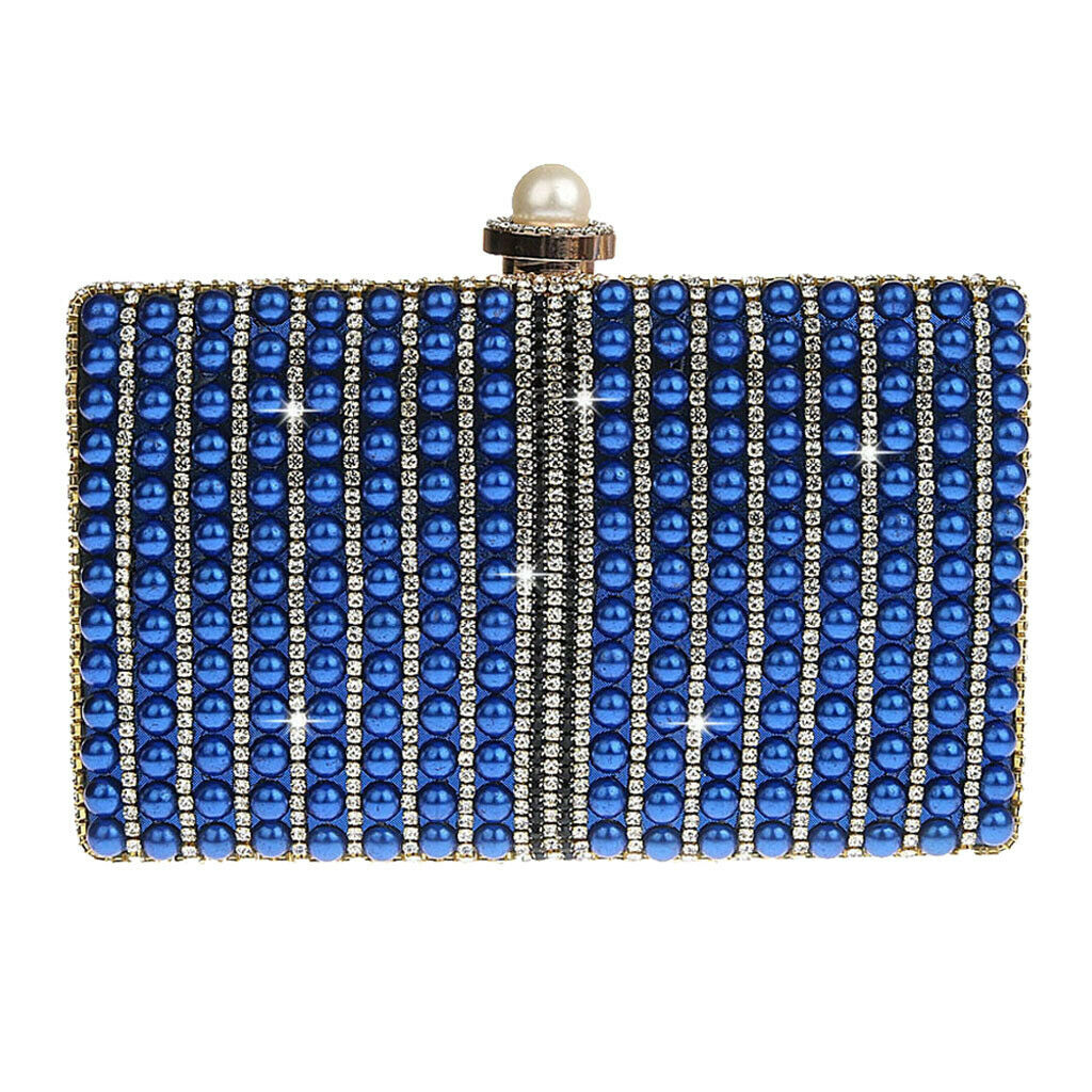 Bling Evening Clutch Purse Bridal Wedding Handbag with 2 Detachable Chains Blue