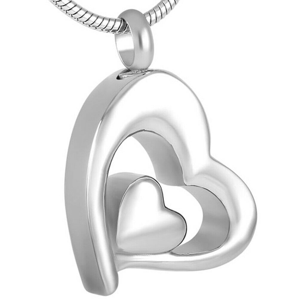 Stainless Steel Urn Pendant Double Heart Openable Ashes Container Fashion