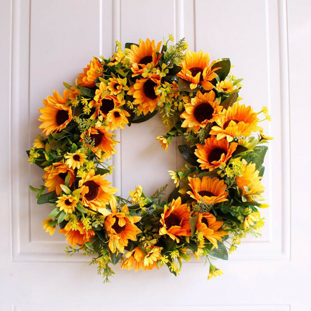 Artificial Sunflower Wreath Floral Garland for Front Door Hanging Decoration