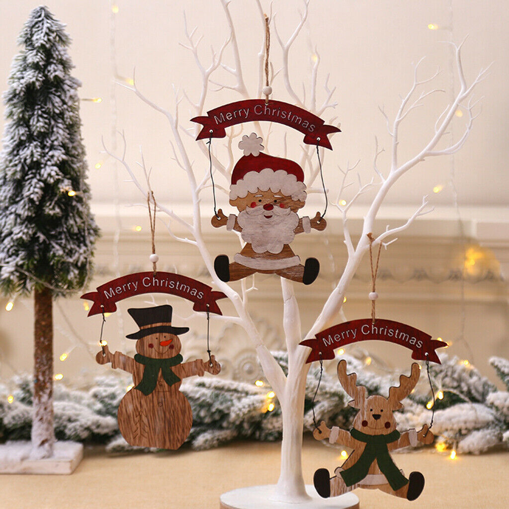 Charm Christmas Elk Wooden Pendants Xmas Ornaments Party Room Hanging Decor