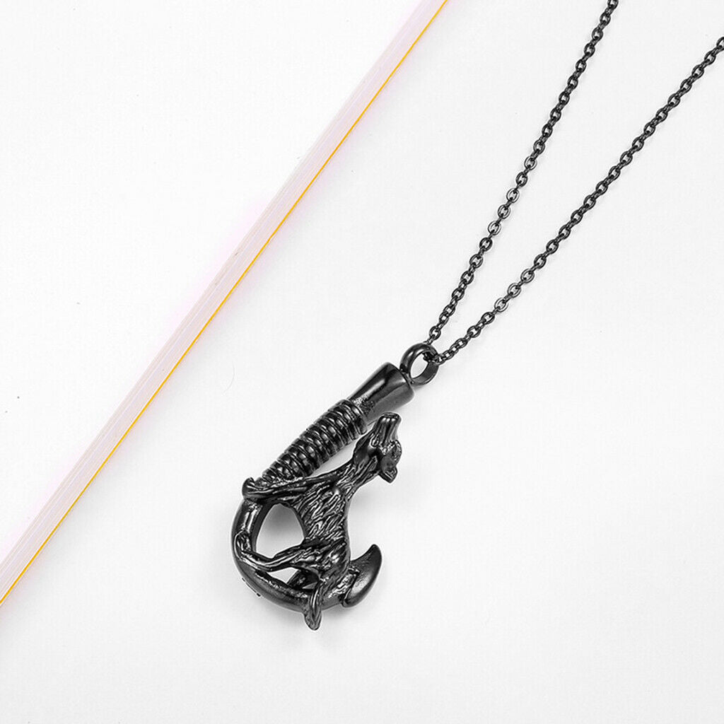 Love Pet Dog Stainless Steel Fish Hook Cremation Memorial Ash Pendant Black