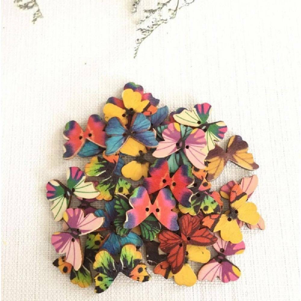 Lot 100 Pc Butterfly Wooden Button 2 Holes Button Sewing Flatback DIY Crafts
