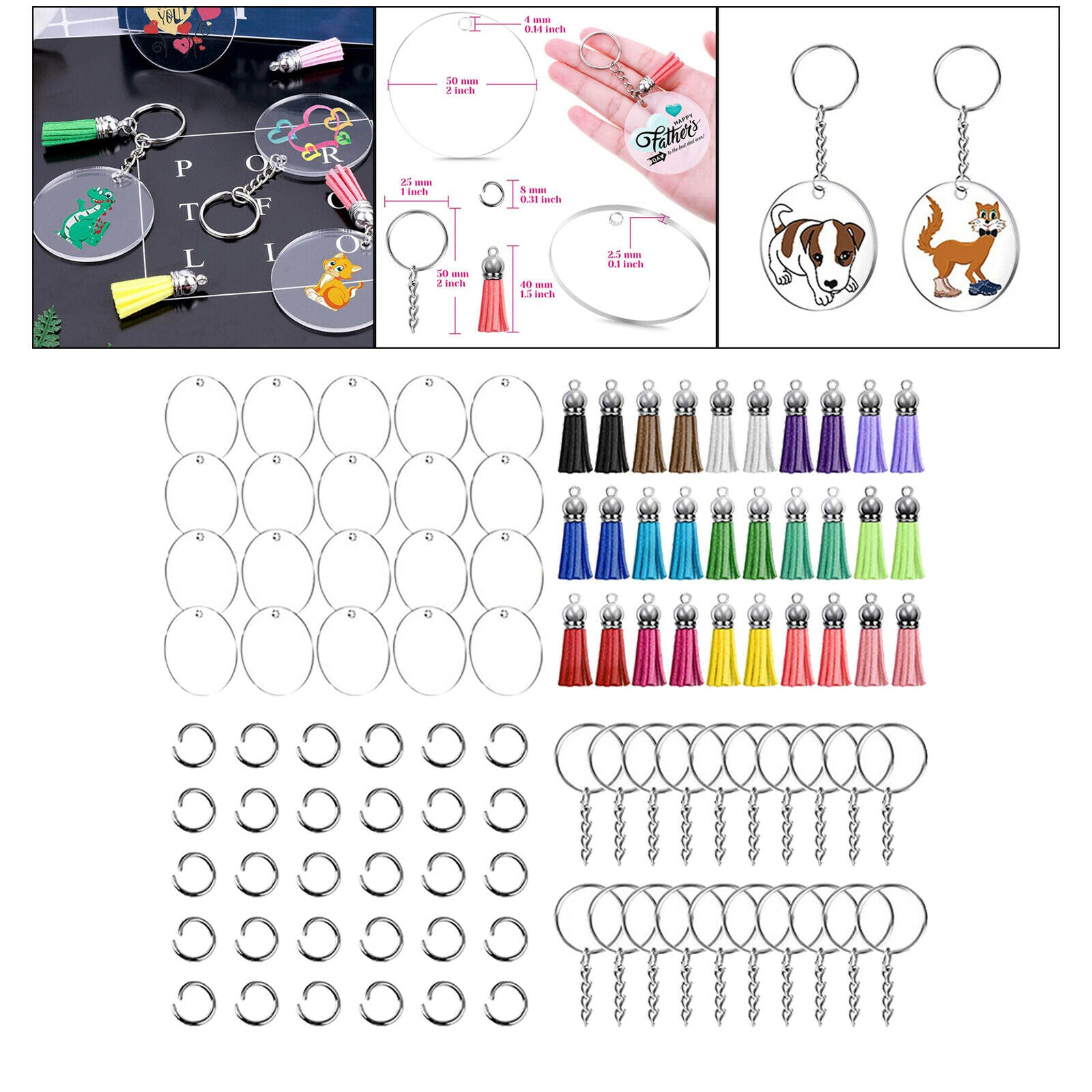 110Pcs Key Ring with Chain and Tassel Pendants Bulk for Keychain Crafts Jewelry