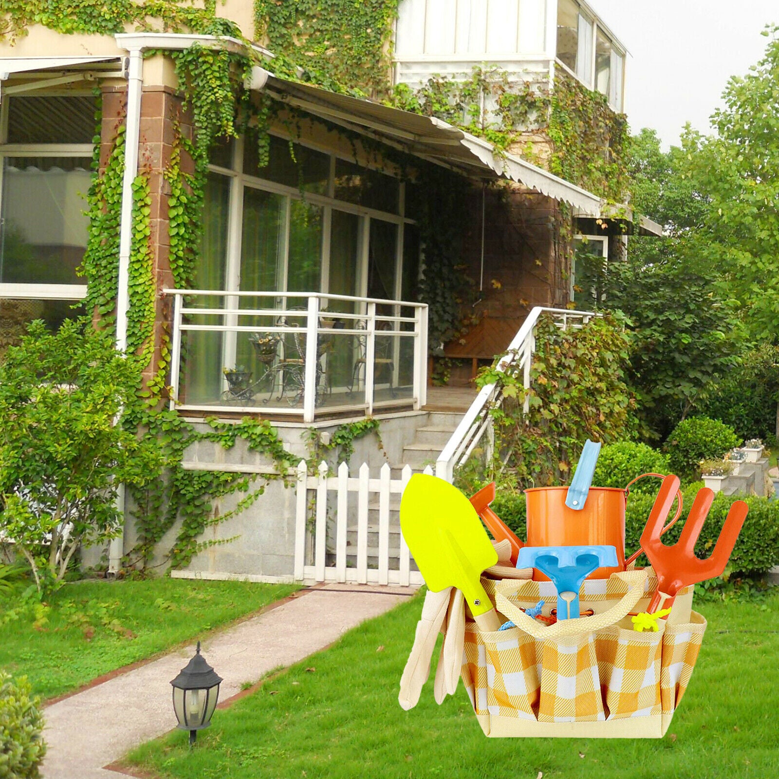 Children Kids Gardening Tools Set Shovel Rake Trowel Gloves Watering Can