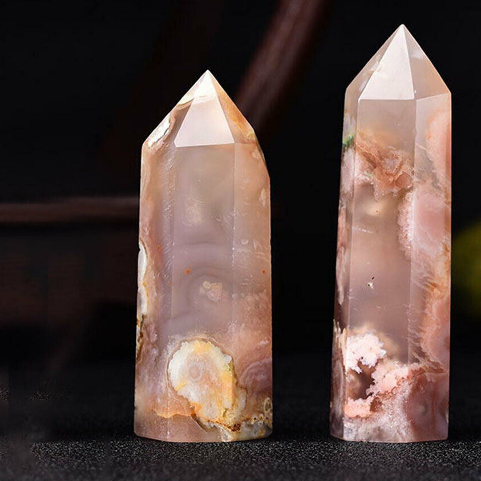 1pc Natural Flower Agate Tower Point Quartz Crystal Obelisk Wand Healing Stone