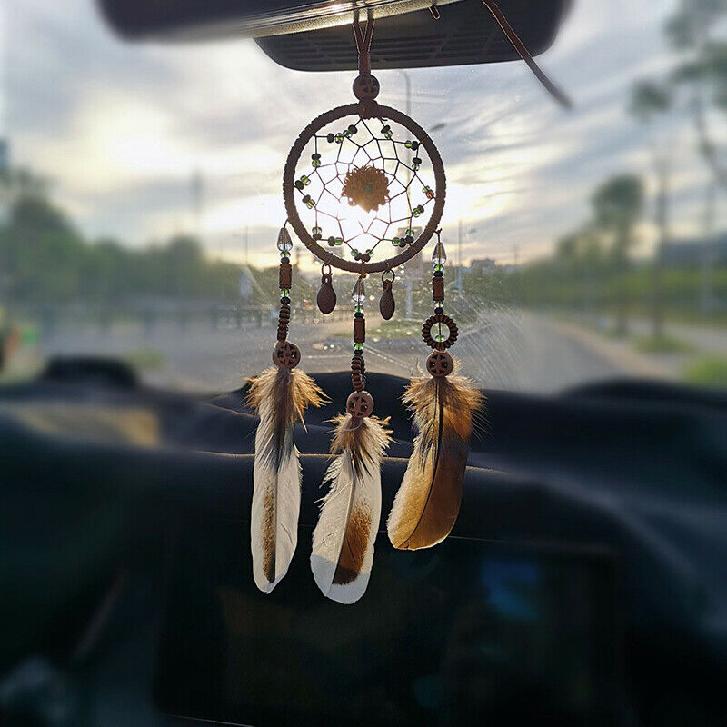 Car Dream Catcher for Rearview Mirror Handmade  Navy Blue Car Charms Hanging _BD