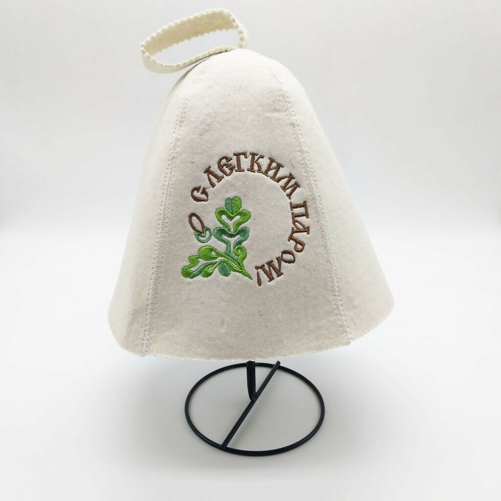 3xWool Hat for Sauna Banya Bath House Head Protection Embroidered Leaves