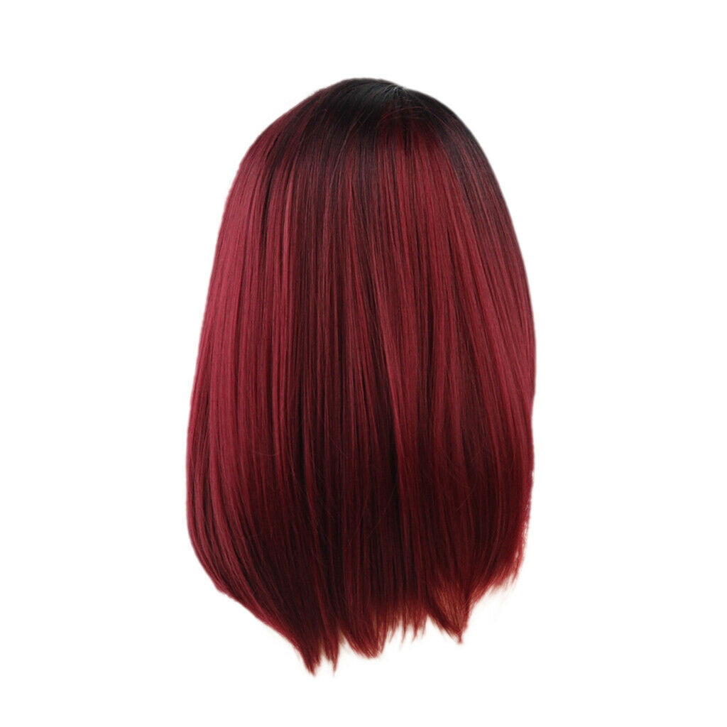 Synthetic Red Color Gradient Hair Wigs, Lady Ombre Medium Partial Straight