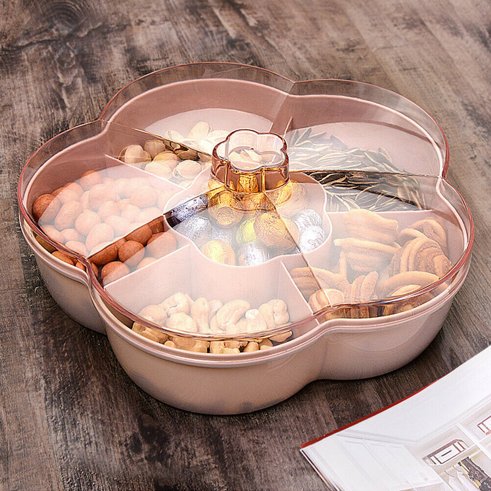 Flower Shape Snack Platter Tray Storage Box with Lid for Nut Candy Dried Fruits