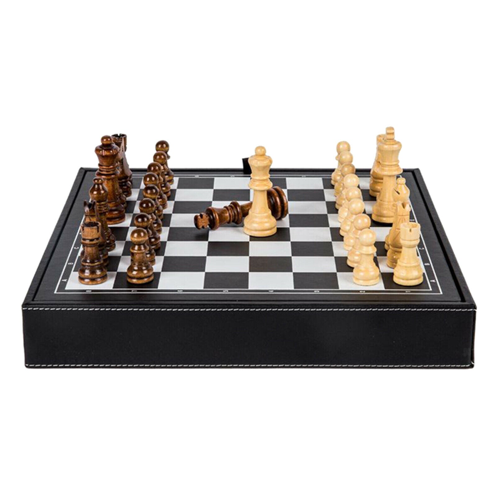 Portable Wooden Chess Set Travel Chessboard and Storage Slots for Family Fun