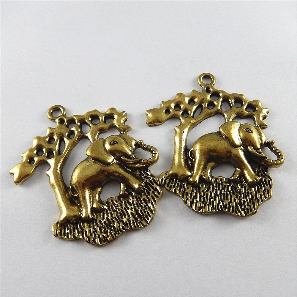3 pcs Antiqued Bronze Pendant Charm Elephant Under Tree Alloy Crafts 58*54*8mm
