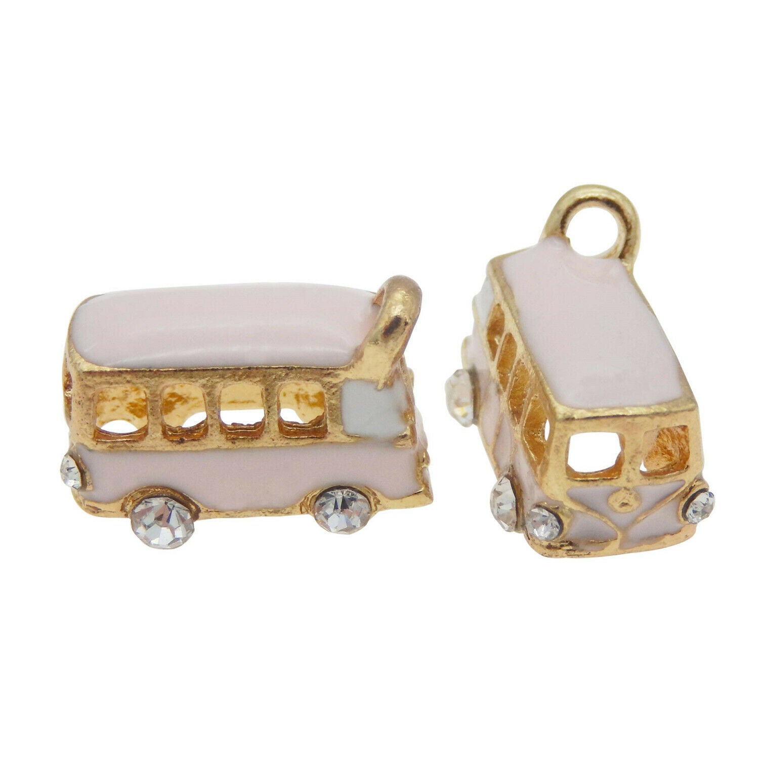 4 pcs Pink Color Enamel Plated Bus Charm Pendant Findings 19x12x10 mm #53403