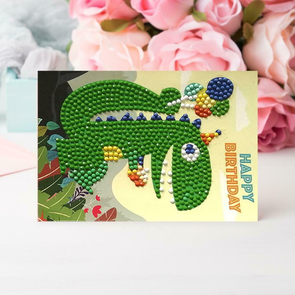 4pcs 5D DIY Drills Diamond Painting Happy Birthday Mosaic Cards Party Gifts @