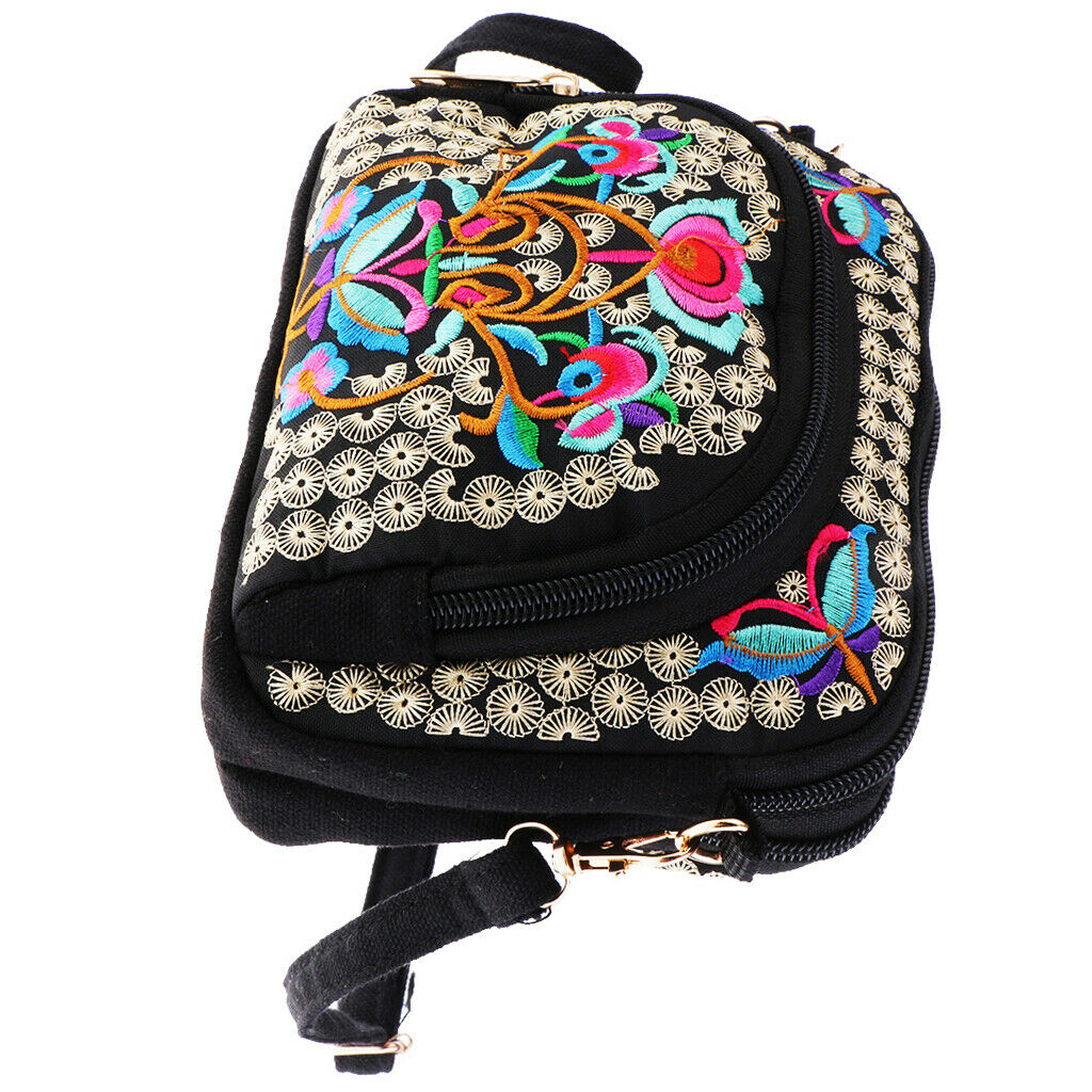 Ethnic Flower Embroidery Travel Single Shoulder Bag Handbag Double Faced