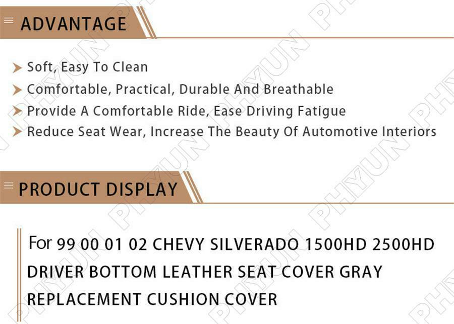 Black PU Leather Car Front Left Bottom Seat Cover For Chevy Silverado 1999-2002