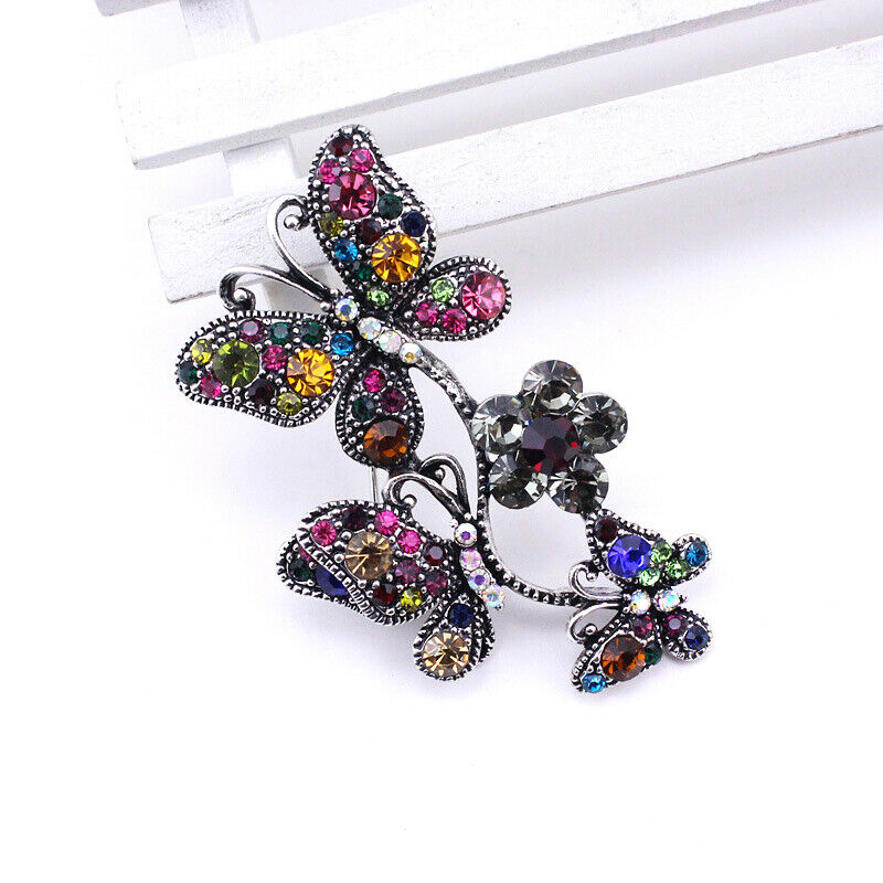 Fashion Colorful Crystal Butterfly Brooch Pins Collar Lapel Badge Retro J.l8