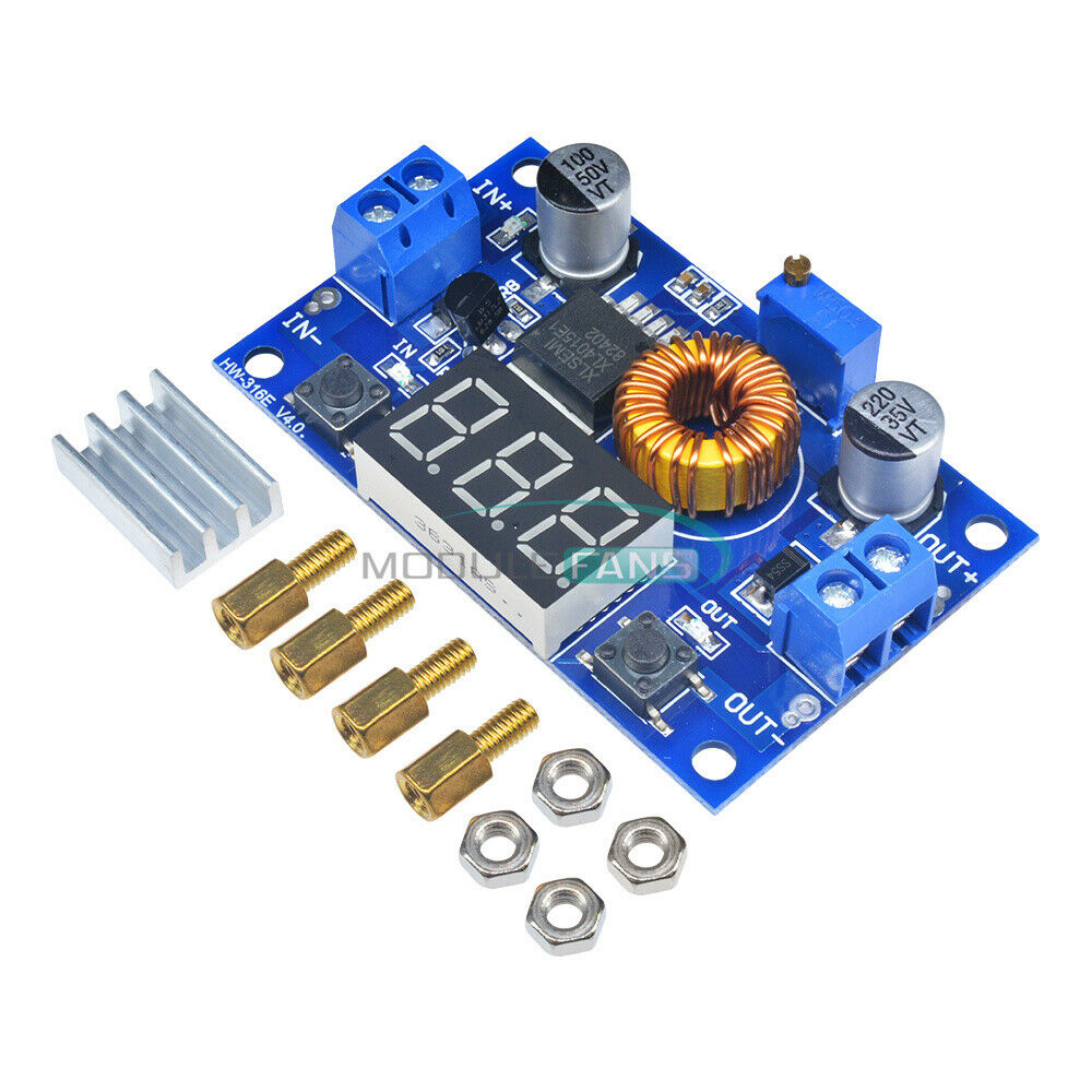 2PCS 5A Power CC/CV Step-down Charge Module LED Driver Adjustable + Voltmeter
