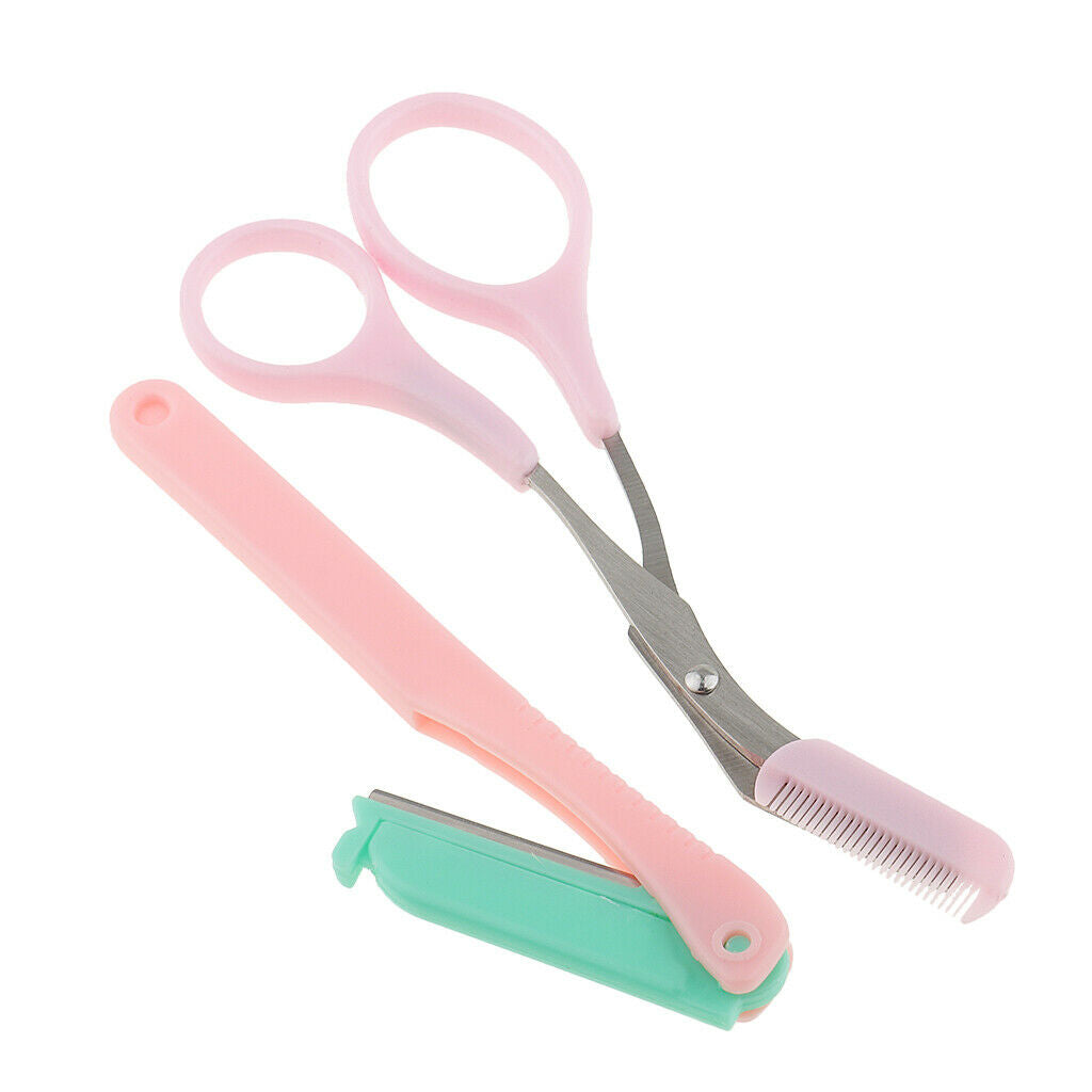 Makeup Eyebrow Set Pencil Scissor Shaver Trimmer Brow Shaper Stencils Kit 3#