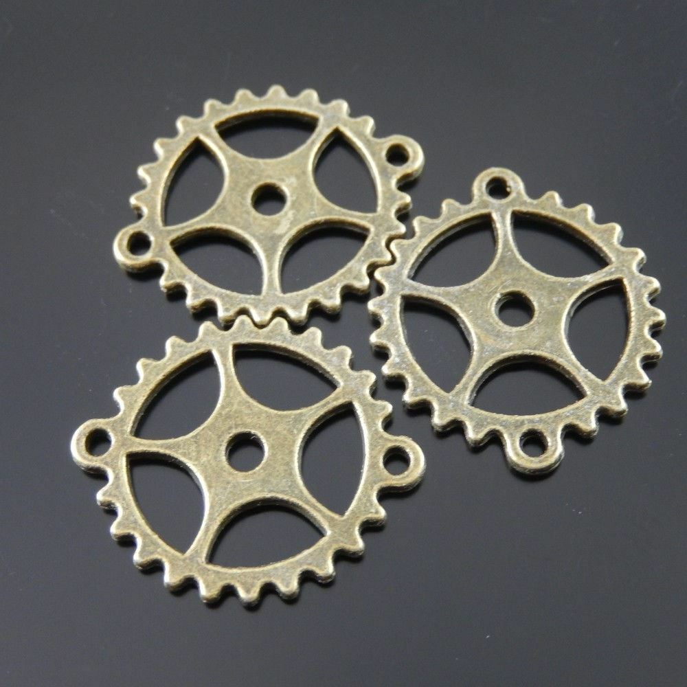 20-pack Antiqued Bronze Alloy Gear Connector Jewelry Making Pendant Charm 25x2mm