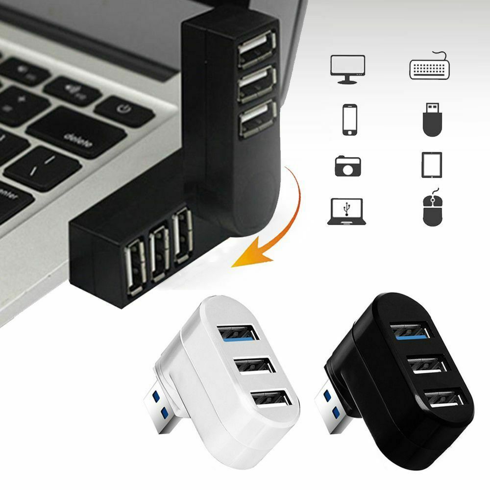 Speed Mini Data Transfer USB 3.0 Hub Adapter Splitter Box 3 Ports For PC Laptop