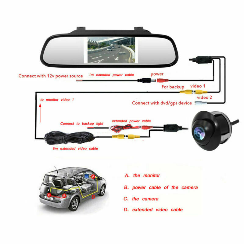 360°HD Reverse Backup Camera + 4.3" Car Mirror Monitor Kit Vehicle System SP
