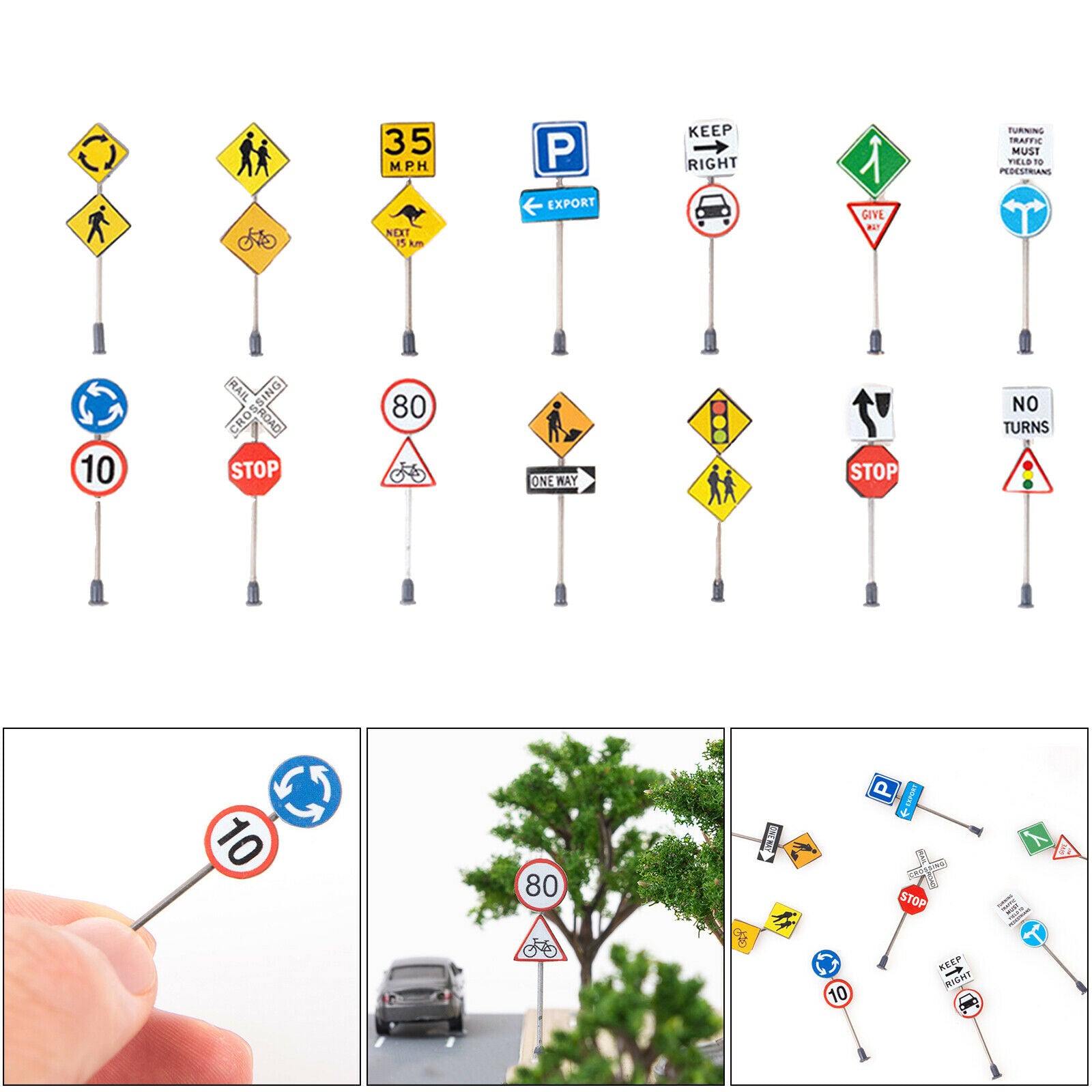 Set of 14 1/87 DIY Micro Landscape Decoration Road Signs Architectural Decor