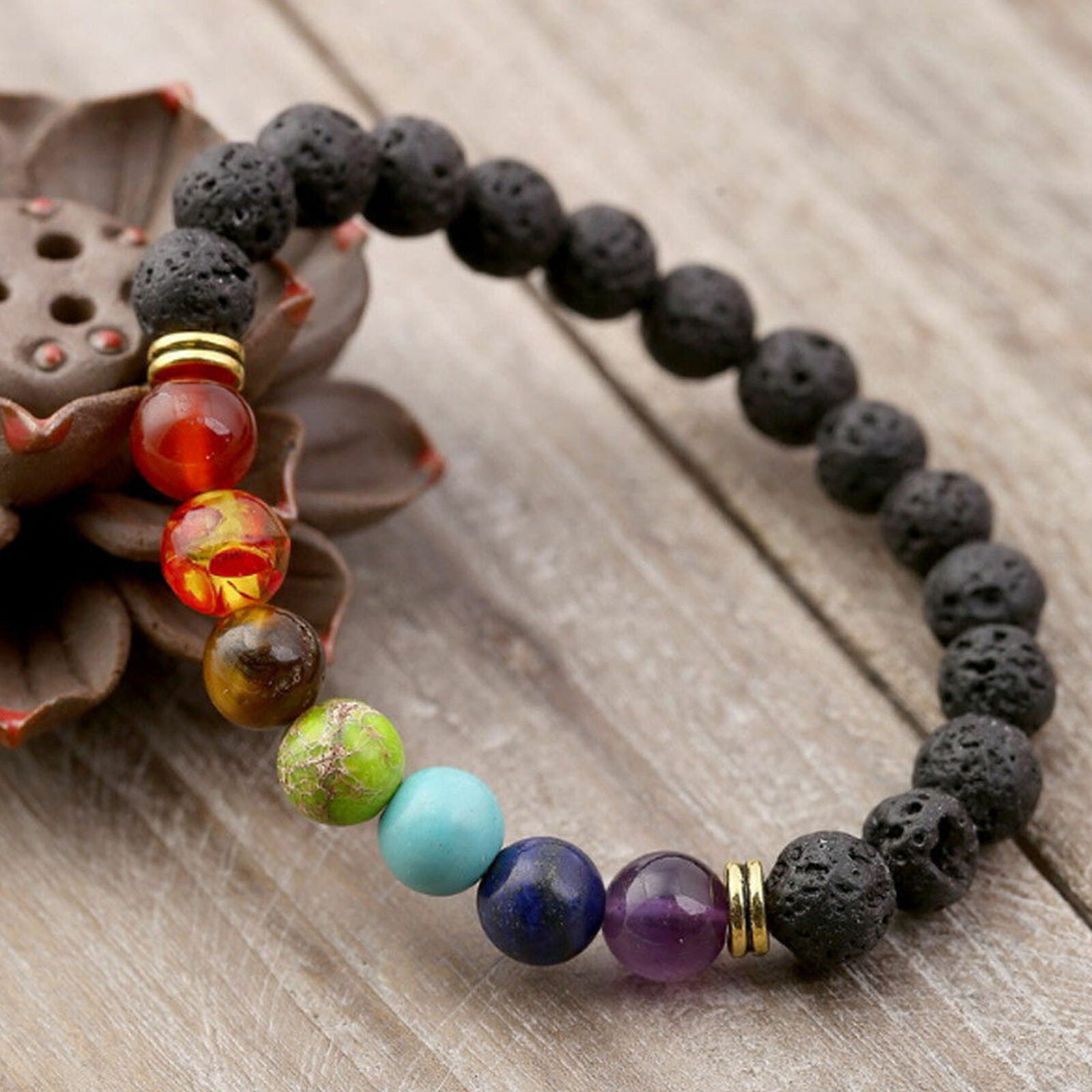 Chakra Bracelet Healing Lava Stone Beaded African Tiger Eye Bead Natural Stone