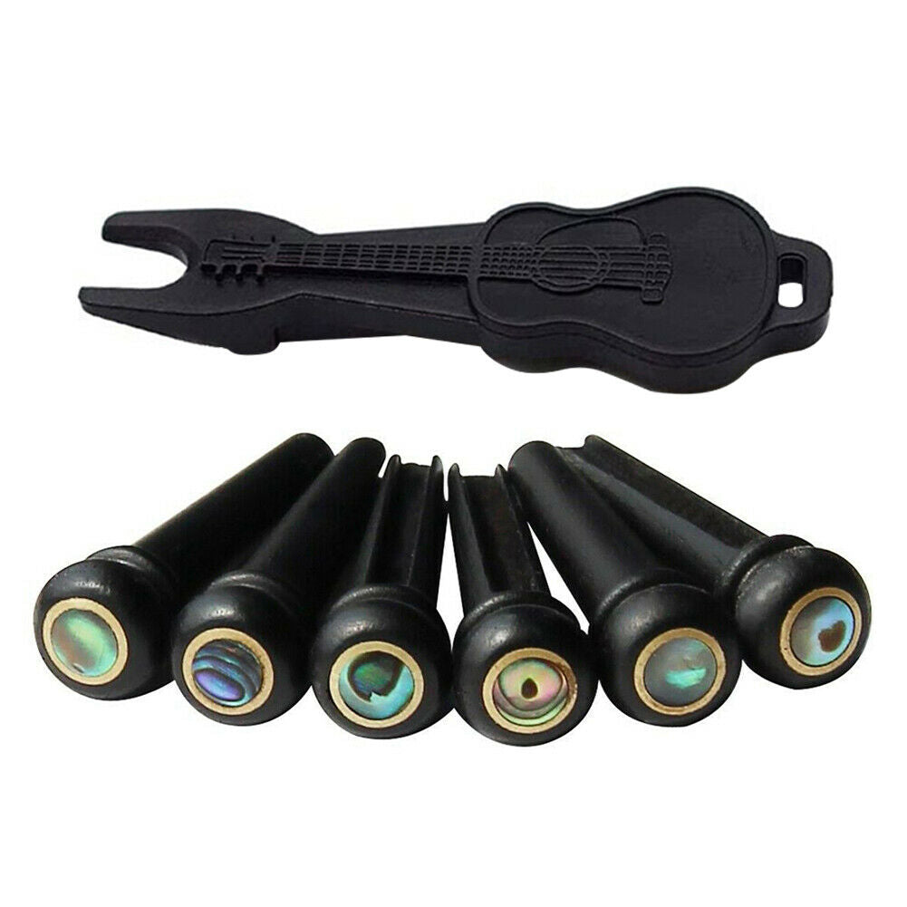 6x Ebony Acoustic Guitar Bridge Pins String Nail with Endpin Puller Remover @