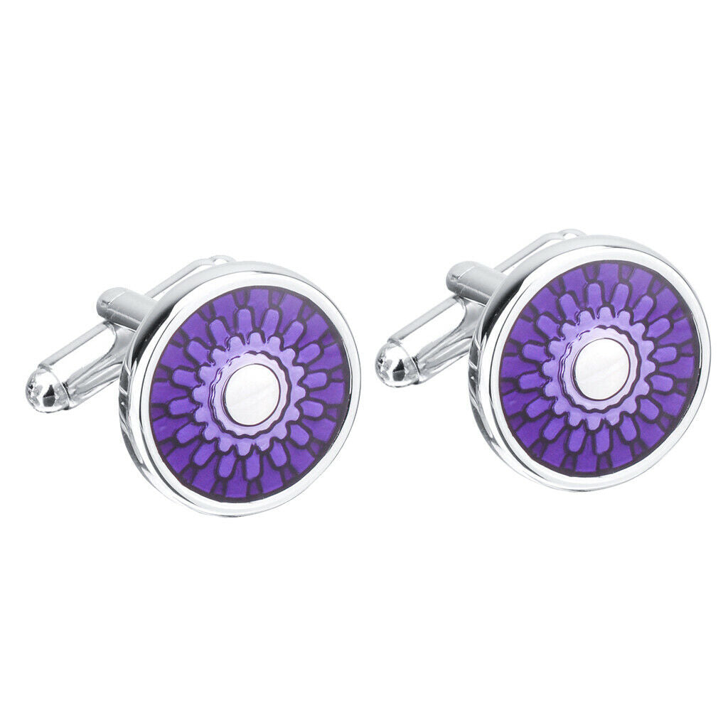Savannah Men's Business Round Purple Transparent Oil French Shirt Cufflink