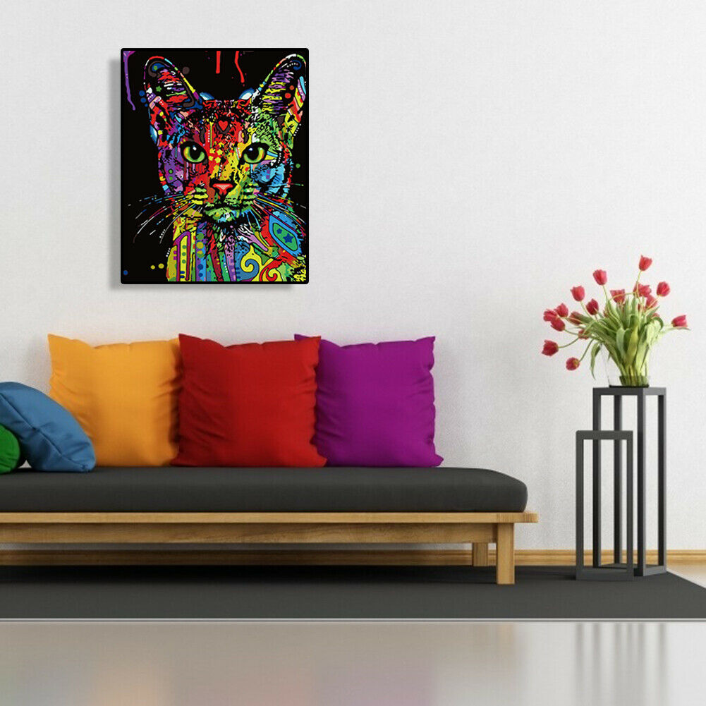 Colorful Cat DIY Oil Painting By Number Acrylic Paint On Canvas Home Decor @
