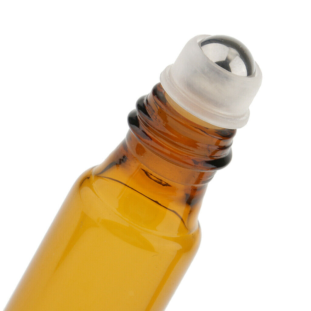 6Pcs Mini 10ML Empty Refillable Amber Glass Essential Oil Bottles Vials for