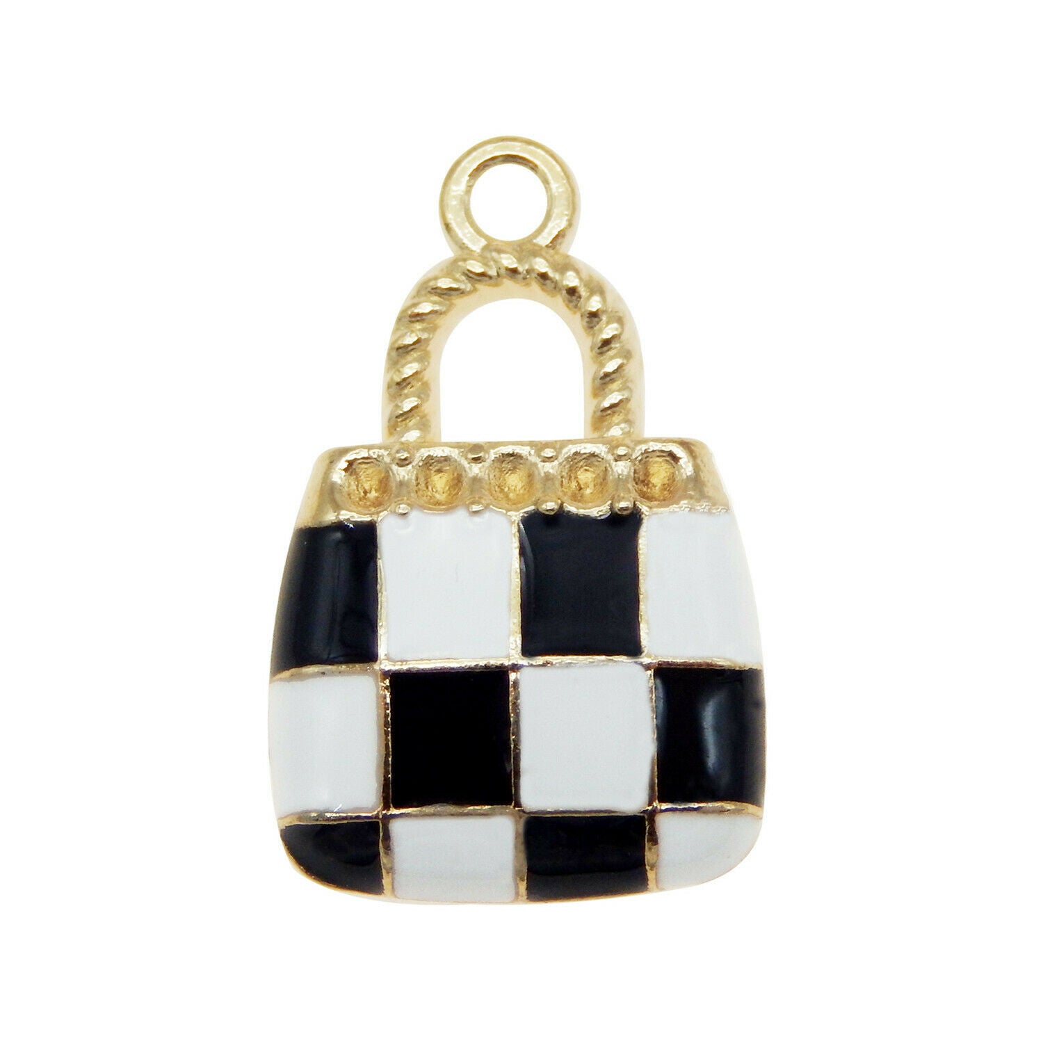 30pcs Enamel Black&White Check Handbags Charms Jewelry DIY Findings Accessories