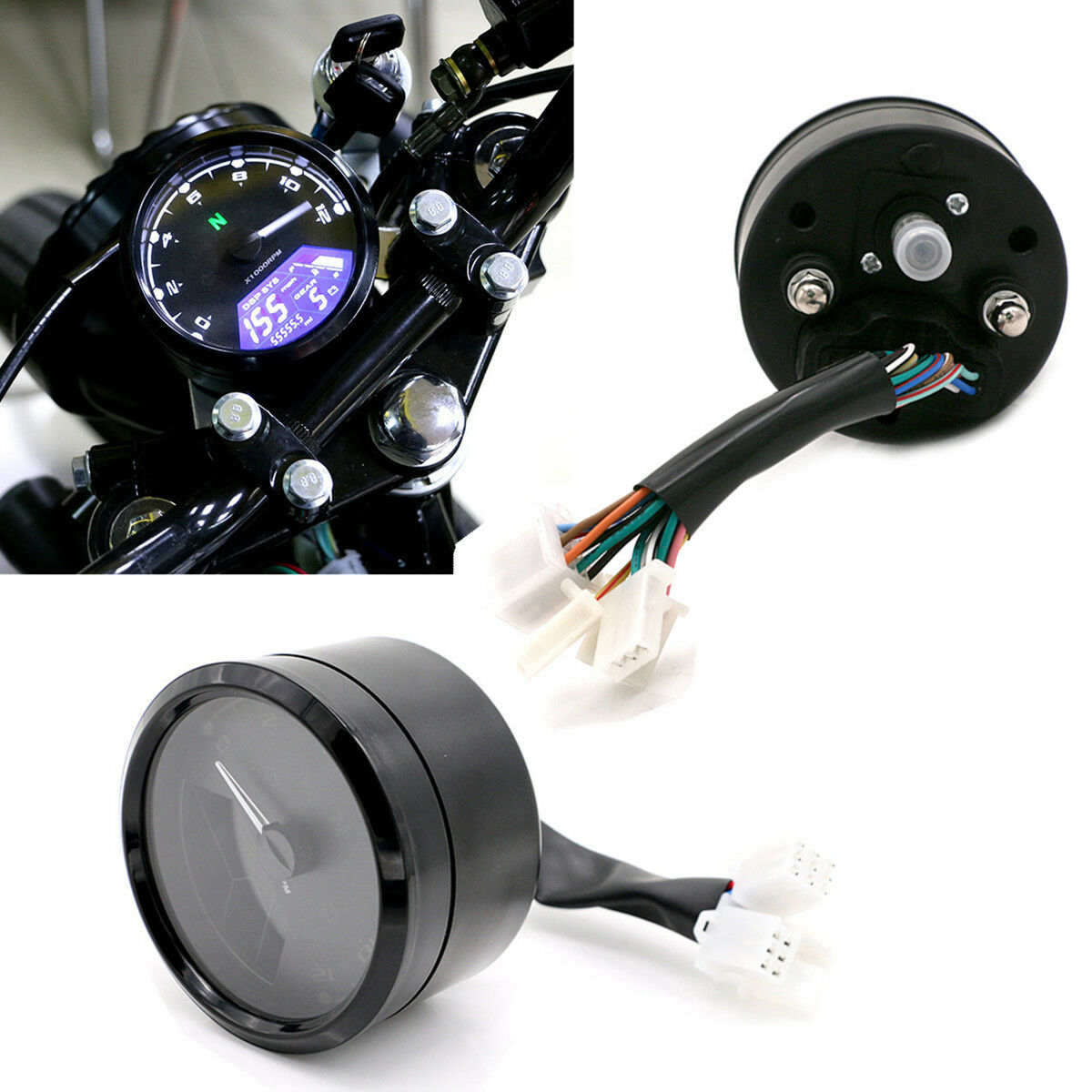 Anti-vibration Motorbike LCD Speedometer RPM 0-12000RPM ODO Fuel Level Gauge