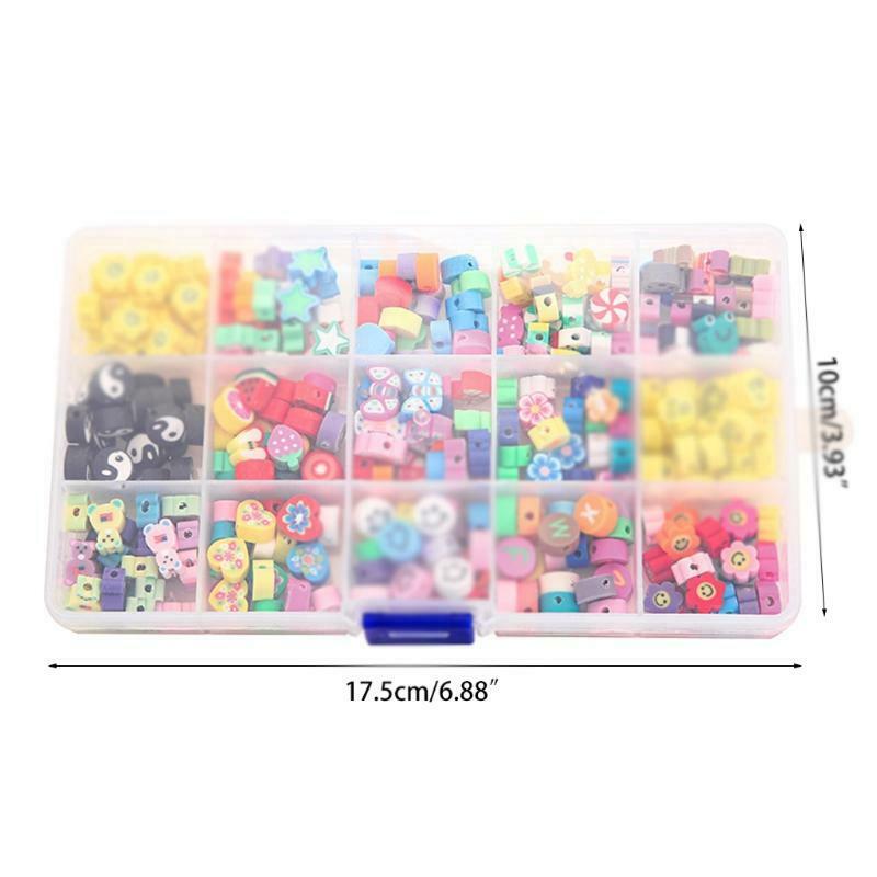 Beads Kit with Lid and Buckle 300 Pieces Beads Bear Star Fruits Flowers Shape