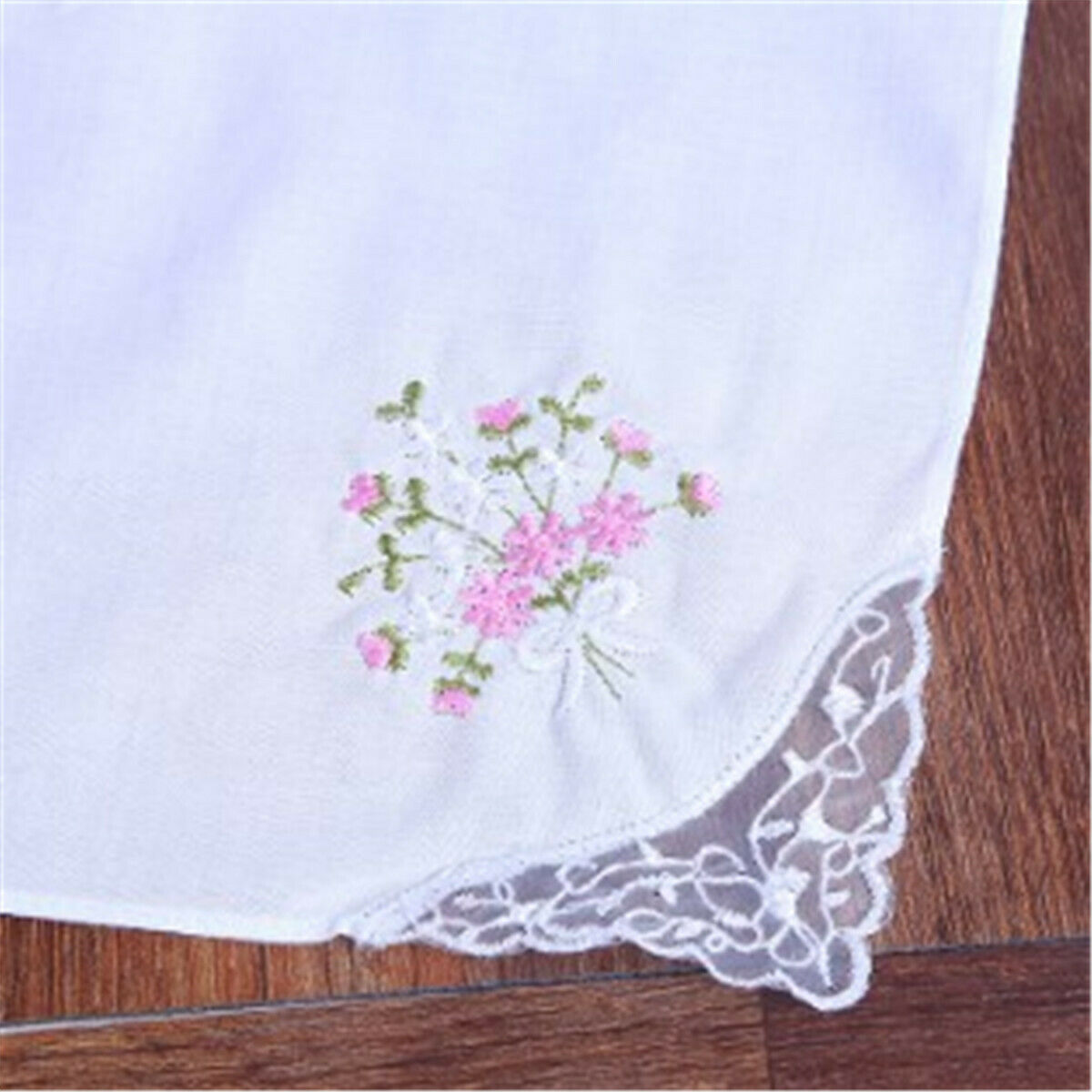 Cotton Embroidered Handkerchief With White Lace Corner Embroidery Handkerchief