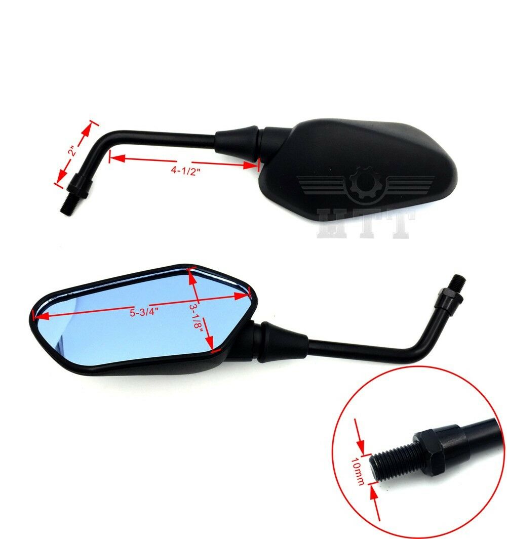 Black Mirrors Blue Glass 10mm For Universal Motor (Kawasaki Z1000 Z750 Versys)