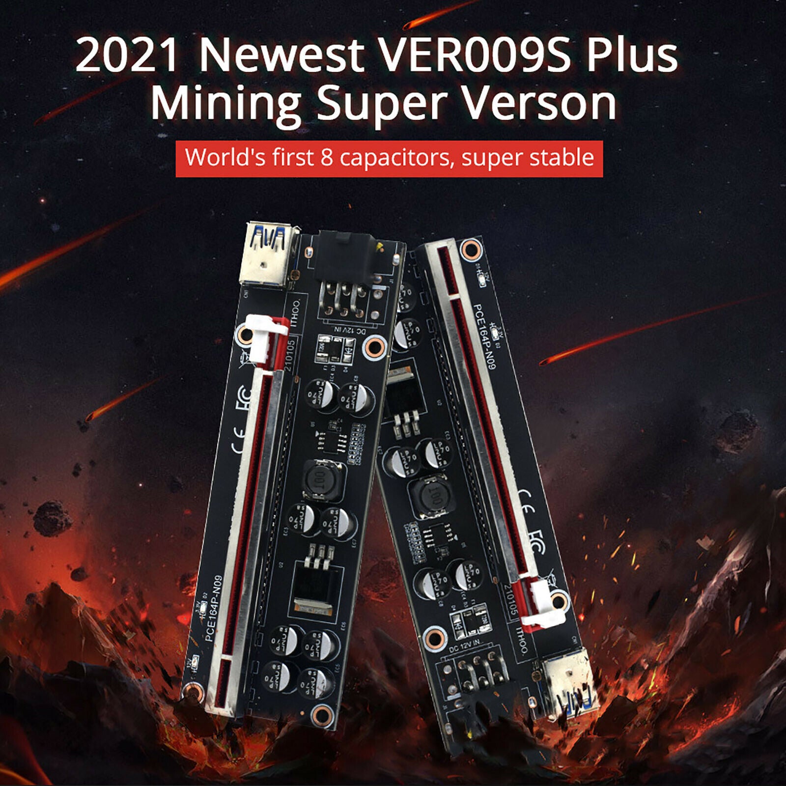 VER009S Plus Mining Super Verson PCIE 1X to 16X Capacitor Adapter Card Board