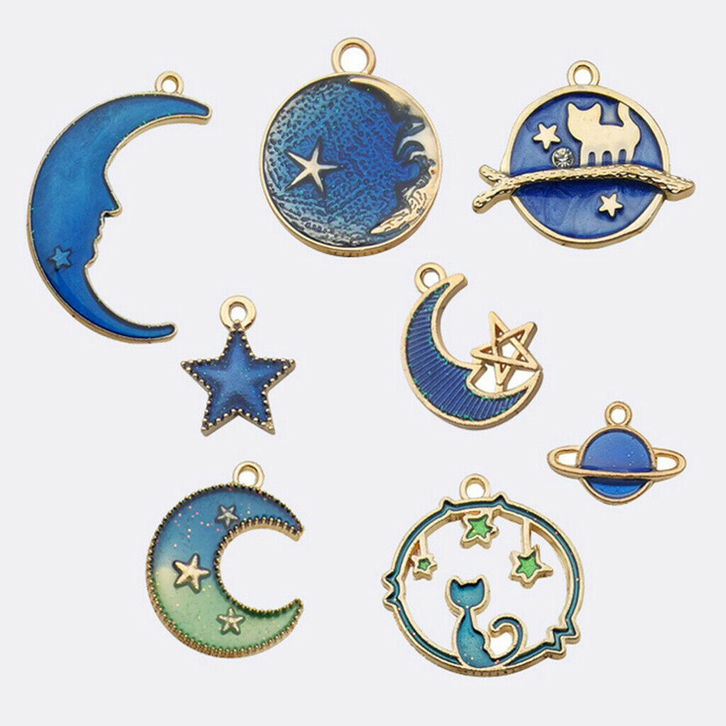 8pcs Star Moon Enamel Charms For Jewelry Making DIY Blue
