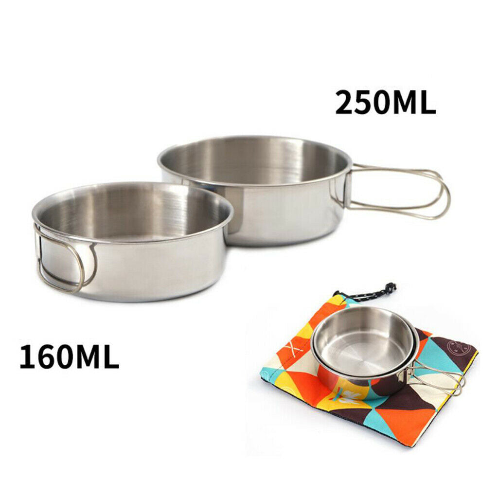 2 Pieces Stainless Steel Folding Camping Picnic Bowl Cookware Set