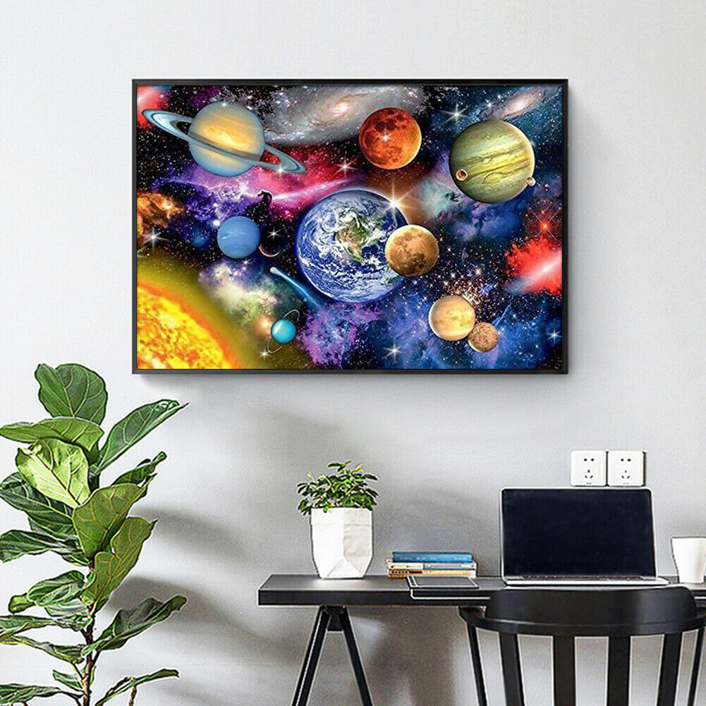 Nine Planets DIY Painting By Numbers Kit Oil Art on Canvas Wall Picture  @