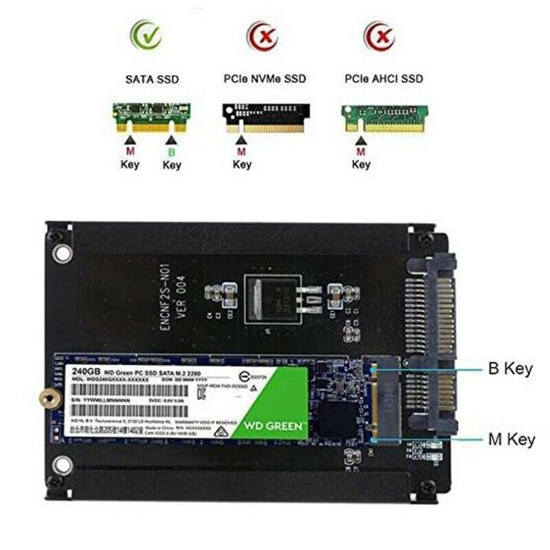 2Pcs Metal Case B+M Key M.2 NGFF SSD to 2.5 SATA 6Gb/S Adapter Card with EncloX5
