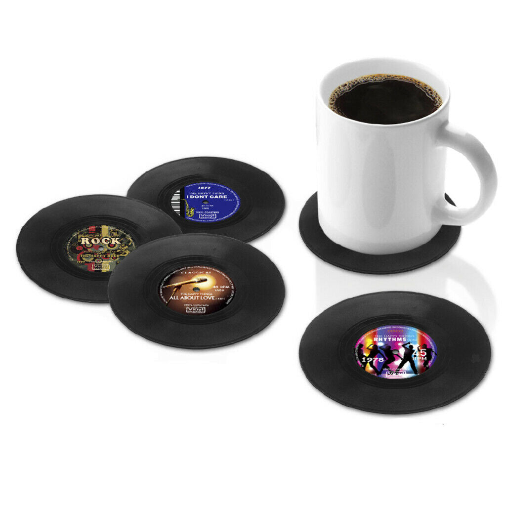 20 Pieces Cup Mat Insulated Silicone Coaster Black Vinyl Record 10cm in Dia