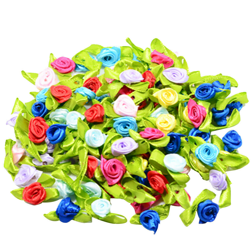 Pack Of 100 Ribbon Rose Flowers Clothing Applique Headbands DIY Craft
