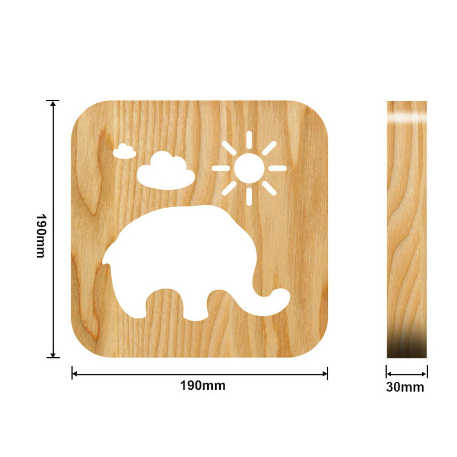 Wood Night Light Elephant Carved Animal Shape Table Lamp Bedroom Ornaments